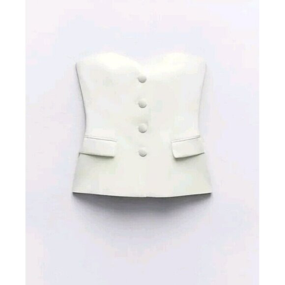 ZARA WOMAN MIXED SATIN EFFECT BUSTIER TOP OYSTER WHITE 2316/600 SZ XS - Picture 4 of 5